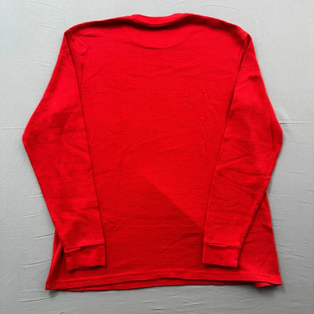 Mens Red Fair Isle Reindeer‎ Waffle Knit Thermal Long Sleeve Shirt Large